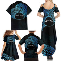 Personalised Pohnpei Nukuoro Micronesia Family Matching Summer Maxi Dress and Hawaiian Shirt Polynesian Tattoo Curves Blue Version LT14 - Polynesian Pride