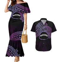 Personalised Pohnpei Nukuoro Micronesia Couples Matching Mermaid Dress and Hawaiian Shirt Polynesian Tattoo Curves Purple Version LT14 Purple - Polynesian Pride