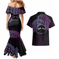 Personalised Pohnpei Nukuoro Micronesia Couples Matching Mermaid Dress and Hawaiian Shirt Polynesian Tattoo Curves Purple Version LT14 - Polynesian Pride