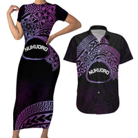 Personalised Pohnpei Nukuoro Micronesia Couples Matching Short Sleeve Bodycon Dress and Hawaiian Shirt Polynesian Tattoo Curves Purple Version LT14 Purple - Polynesian Pride