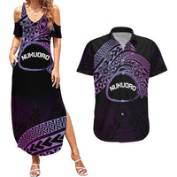 Personalised Pohnpei Nukuoro Micronesia Couples Matching Summer Maxi Dress and Hawaiian Shirt Polynesian Tattoo Curves Purple Version LT14 Purple - Polynesian Pride