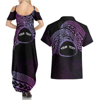 Personalised Pohnpei Nukuoro Micronesia Couples Matching Summer Maxi Dress and Hawaiian Shirt Polynesian Tattoo Curves Purple Version LT14 - Polynesian Pride