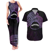 Personalised Pohnpei Nukuoro Micronesia Couples Matching Tank Maxi Dress and Hawaiian Shirt Polynesian Tattoo Curves Purple Version LT14 Purple - Polynesian Pride