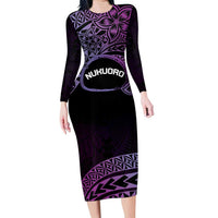 Personalised Pohnpei Nukuoro Micronesia Family Matching Long Sleeve Bodycon Dress and Hawaiian Shirt Polynesian Tattoo Curves Purple Version LT14 Mom's Dress Purple - Polynesian Pride
