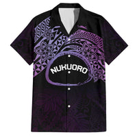 Personalised Pohnpei Nukuoro Micronesia Family Matching Off The Shoulder Long Sleeve Dress and Hawaiian Shirt Polynesian Tattoo Curves Purple Version LT14 Dad's Shirt - Short Sleeve Purple - Polynesian Pride