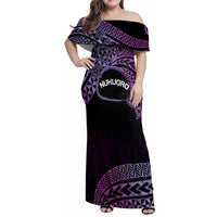 Personalised Pohnpei Nukuoro Micronesia Family Matching Off Shoulder Maxi Dress and Hawaiian Shirt Polynesian Tattoo Curves Purple Version LT14 Mom's Dress Purple - Polynesian Pride