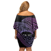 Personalised Pohnpei Nukuoro Micronesia Family Matching Off Shoulder Short Dress and Hawaiian Shirt Polynesian Tattoo Curves Purple Version LT14 - Polynesian Pride
