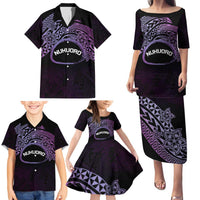 Personalised Pohnpei Nukuoro Micronesia Family Matching Puletasi and Hawaiian Shirt Polynesian Tattoo Curves Purple Version LT14 - Polynesian Pride
