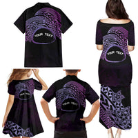 Personalised Pohnpei Nukuoro Micronesia Family Matching Puletasi and Hawaiian Shirt Polynesian Tattoo Curves Purple Version LT14 - Polynesian Pride