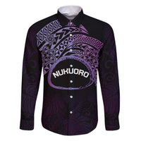Personalised Pohnpei Nukuoro Micronesia Family Matching Puletasi and Hawaiian Shirt Polynesian Tattoo Curves Purple Version LT14 Dad's Shirt - Long Sleeve Purple - Polynesian Pride