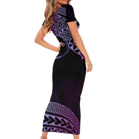 Personalised Pohnpei Nukuoro Micronesia Family Matching Short Sleeve Bodycon Dress and Hawaiian Shirt Polynesian Tattoo Curves Purple Version LT14 - Polynesian Pride