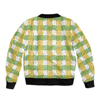 Aloha Hawaii Ilima Maile Lei Sleeve Zip Bomber Jacket Palaka Inspired Hawaiian-plaid White