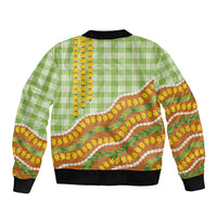 Hawaii Leis Palaka Motifs Sleeve Zip Bomber Jacket Pikake Pakalana Maile Ilima Kakau Style