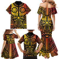 Marquesas Islands Family Matching Mermaid Dress and Hawaiian Shirt Marquesan Tattoo Yellow Gradient LT14 - Polynesian Pride