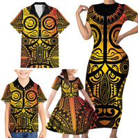 Marquesas Islands Family Matching Short Sleeve Bodycon Dress and Hawaiian Shirt Marquesan Tattoo Yellow Gradient LT14 - Polynesian Pride
