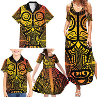 Marquesas Islands Family Matching Summer Maxi Dress and Hawaiian Shirt Marquesan Tattoo Yellow Gradient LT14 - Polynesian Pride