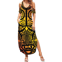 Marquesas Islands Family Matching Summer Maxi Dress and Hawaiian Shirt Marquesan Tattoo Yellow Gradient LT14 Mom's Dress Yellow - Polynesian Pride