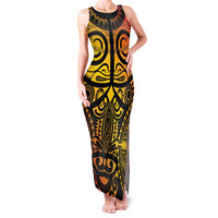 Marquesas Islands Family Matching Tank Maxi Dress and Hawaiian Shirt Marquesan Tattoo Yellow Gradient LT14 Mom's Dress Yellow - Polynesian Pride