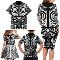 Marquesas Islands Family Matching Long Sleeve Bodycon Dress and Hawaiian Shirt Marquesan Tattoo Black White Color LT14 - Polynesian Pride