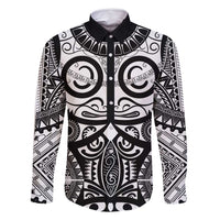 Marquesas Islands Family Matching Long Sleeve Bodycon Dress and Hawaiian Shirt Marquesan Tattoo Black White Color LT14 Dad's Shirt - Long Sleeve Black - Polynesian Pride