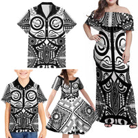 Marquesas Islands Family Matching Off Shoulder Maxi Dress and Hawaiian Shirt Marquesan Tattoo Black White Color LT14 - Polynesian Pride