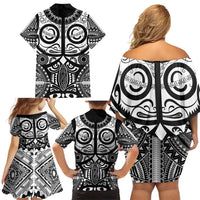 Marquesas Islands Family Matching Off Shoulder Short Dress and Hawaiian Shirt Marquesan Tattoo Black White Color LT14 - Polynesian Pride