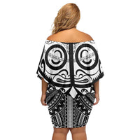 Marquesas Islands Family Matching Off Shoulder Short Dress and Hawaiian Shirt Marquesan Tattoo Black White Color LT14 - Polynesian Pride
