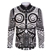 Marquesas Islands Family Matching Puletasi and Hawaiian Shirt Marquesan Tattoo Black White Color LT14 Dad's Shirt - Long Sleeve Black - Polynesian Pride