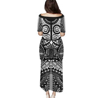 Marquesas Islands Family Matching Puletasi and Hawaiian Shirt Marquesan Tattoo Black White Color LT14 - Polynesian Pride