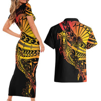 Gradient Marquesas Islands Couples Matching Short Sleeve Bodycon Dress and Hawaiian Shirt Marquesan Matatiki Hammerhead Shark Patutiki LT14 - Polynesian Pride