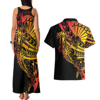 Gradient Marquesas Islands Couples Matching Tank Maxi Dress and Hawaiian Shirt Marquesan Matatiki Hammerhead Shark Patutiki LT14 - Polynesian Pride