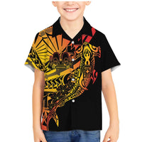 Gradient Marquesas Islands Family Matching Mermaid Dress and Hawaiian Shirt Marquesan Matatiki Hammerhead Shark Patutiki LT14 Son's Shirt Yellow - Polynesian Pride