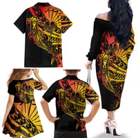 Gradient Marquesas Islands Family Matching Off The Shoulder Long Sleeve Dress and Hawaiian Shirt Marquesan Matatiki Hammerhead Shark Patutiki LT14 - Polynesian Pride
