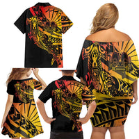 Gradient Marquesas Islands Family Matching Off Shoulder Short Dress and Hawaiian Shirt Marquesan Matatiki Hammerhead Shark Patutiki LT14 - Polynesian Pride