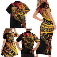 Gradient Marquesas Islands Family Matching Short Sleeve Bodycon Dress and Hawaiian Shirt Marquesan Matatiki Hammerhead Shark Patutiki LT14 - Polynesian Pride