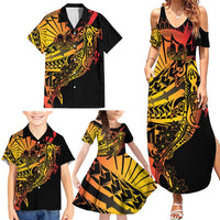 Gradient Marquesas Islands Family Matching Summer Maxi Dress and Hawaiian Shirt Marquesan Matatiki Hammerhead Shark Patutiki LT14 - Polynesian Pride