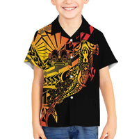 Gradient Marquesas Islands Family Matching Summer Maxi Dress and Hawaiian Shirt Marquesan Matatiki Hammerhead Shark Patutiki LT14 Son's Shirt Yellow - Polynesian Pride