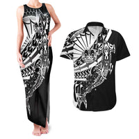 Black White Marquesas Islands Couples Matching Tank Maxi Dress and Hawaiian Shirt Marquesan Matatiki Hammerhead Shark Patutiki LT14 Black - Polynesian Pride