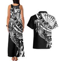 Black White Marquesas Islands Couples Matching Tank Maxi Dress and Hawaiian Shirt Marquesan Matatiki Hammerhead Shark Patutiki LT14 - Polynesian Pride