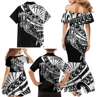 Black White Marquesas Islands Family Matching Mermaid Dress and Hawaiian Shirt Marquesan Matatiki Hammerhead Shark Patutiki LT14 - Polynesian Pride
