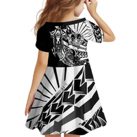 Black White Marquesas Islands Family Matching Off Shoulder Maxi Dress and Hawaiian Shirt Marquesan Matatiki Hammerhead Shark Patutiki LT14 - Polynesian Pride