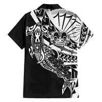 Black White Marquesas Islands Family Matching Off Shoulder Maxi Dress and Hawaiian Shirt Marquesan Matatiki Hammerhead Shark Patutiki LT14 - Polynesian Pride
