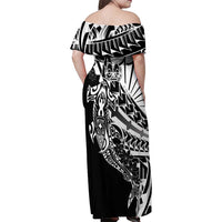 Black White Marquesas Islands Family Matching Off Shoulder Maxi Dress and Hawaiian Shirt Marquesan Matatiki Hammerhead Shark Patutiki LT14 - Polynesian Pride
