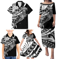Black White Marquesas Islands Family Matching Puletasi and Hawaiian Shirt Marquesan Matatiki Hammerhead Shark Patutiki LT14 - Polynesian Pride
