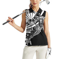 Black White Marquesas Islands Women Sleeveless Polo Shirt Marquesan Matatiki Hammerhead Shark Patutiki LT14 - Polynesian Pride