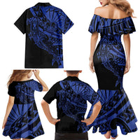 Blue Marquesas Islands Family Matching Mermaid Dress and Hawaiian Shirt Marquesan Matatiki Hammerhead Shark Patutiki LT14 - Polynesian Pride