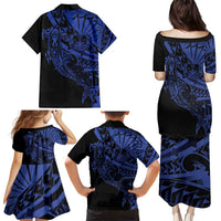 Blue Marquesas Islands Family Matching Puletasi and Hawaiian Shirt Marquesan Matatiki Hammerhead Shark Patutiki LT14 - Polynesian Pride