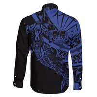 Blue Marquesas Islands Family Matching Puletasi and Hawaiian Shirt Marquesan Matatiki Hammerhead Shark Patutiki LT14 - Polynesian Pride