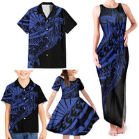 Blue Marquesas Islands Family Matching Tank Maxi Dress and Hawaiian Shirt Marquesan Matatiki Hammerhead Shark Patutiki LT14 - Polynesian Pride