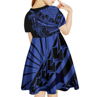 Blue Marquesas Islands Kid Short Sleeve Dress Marquesan Matatiki Hammerhead Shark Patutiki - Polynesian Pride